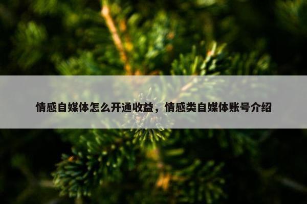 情感自媒体怎么开通收益，情感类自媒体账号介绍