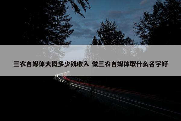 三农自媒体大概多少钱收入 做三农自媒体取什么名字好