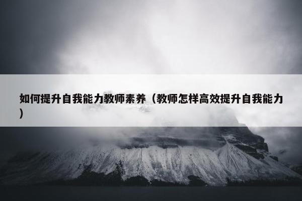 如何提升自我能力教师素养（教师怎样高效提升自我能力）