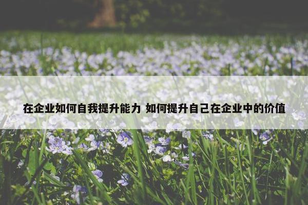 在企业如何自我提升能力 如何提升自己在企业中的价值