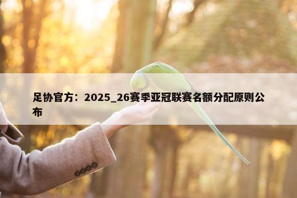 足协官方：2025_26赛季亚冠联赛名额分配原则公布