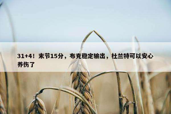 31+4！末节15分，布克稳定输出，杜兰特可以安心养伤了