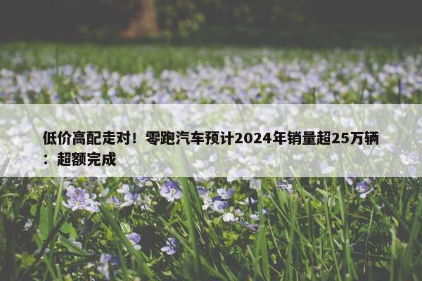 低价高配走对！零跑汽车预计2024年销量超25万辆：超额完成