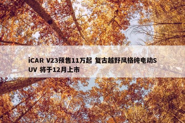 iCAR V23预售11万起 复古越野风格纯电动SUV 将于12月上市