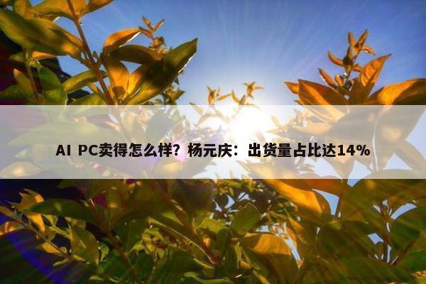 AI PC卖得怎么样？杨元庆：出货量占比达14%