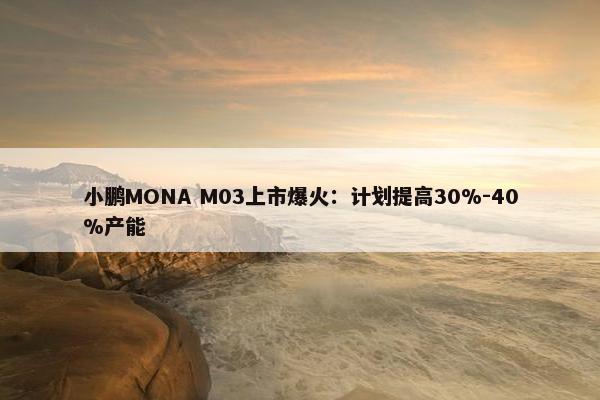 小鹏MONA M03上市爆火：计划提高30%-40%产能