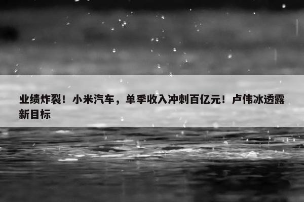 业绩炸裂！小米汽车，单季收入冲刺百亿元！卢伟冰透露新目标