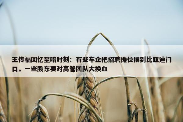 王传福回忆至暗时刻：有些车企把招聘摊位摆到比亚迪门口，一些股东要对高管团队大换血