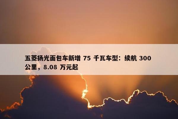 五菱扬光面包车新增 75 千瓦车型：续航 300 公里，8.08 万元起