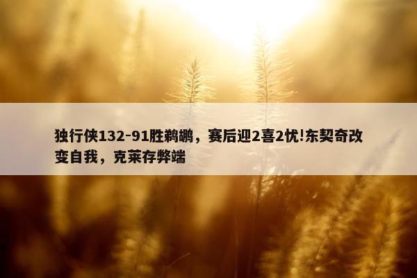 独行侠132-91胜鹈鹕，赛后迎2喜2忧!东契奇改变自我，克莱存弊端