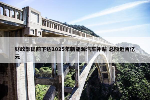 财政部提前下达2025年新能源汽车补贴 总额近百亿元