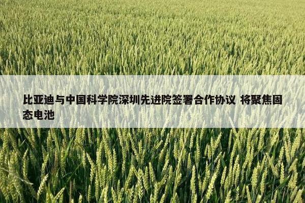 比亚迪与中国科学院深圳先进院签署合作协议 将聚焦固态电池