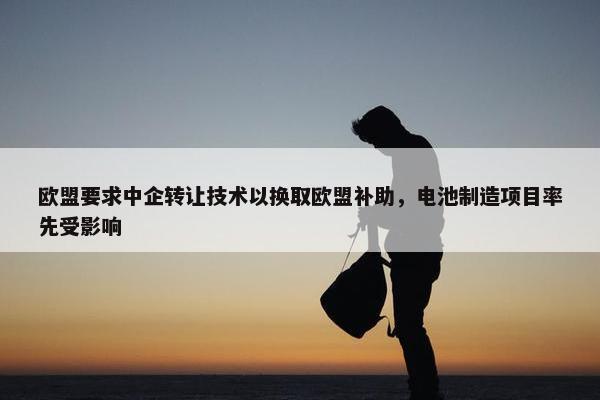 欧盟要求中企转让技术以换取欧盟补助，电池制造项目率先受影响