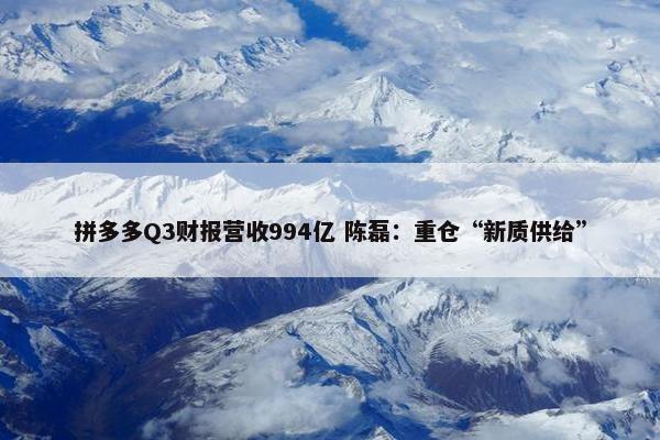 拼多多Q3财报营收994亿 陈磊：重仓“新质供给”