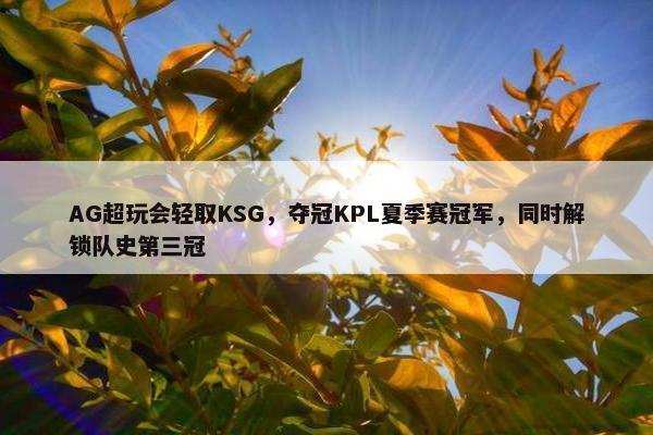 AG超玩会轻取KSG，夺冠KPL夏季赛冠军，同时解锁队史第三冠