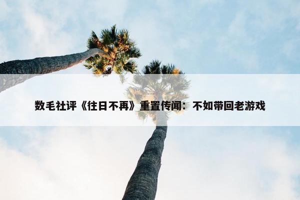 数毛社评《往日不再》重置传闻：不如带回老游戏