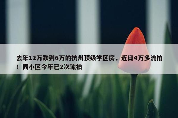 去年12万跌到6万的杭州顶级学区房，近日4万多流拍！同小区今年已2次流拍