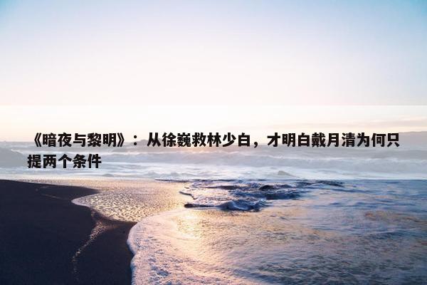 《暗夜与黎明》：从徐巍救林少白，才明白戴月清为何只提两个条件