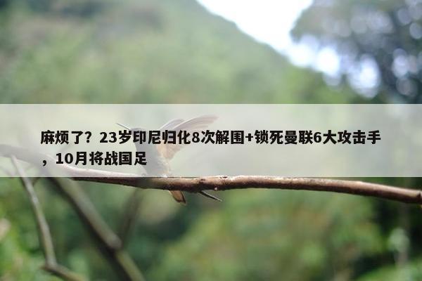 麻烦了？23岁印尼归化8次解围+锁死曼联6大攻击手，10月将战国足