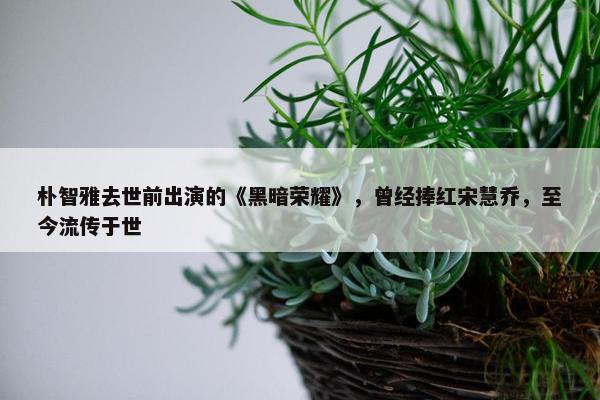 朴智雅去世前出演的《黑暗荣耀》，曾经捧红宋慧乔，至今流传于世