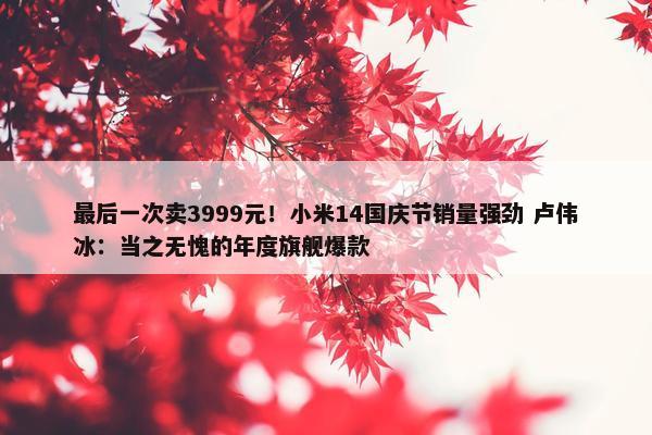 最后一次卖3999元！小米14国庆节销量强劲 卢伟冰：当之无愧的年度旗舰爆款