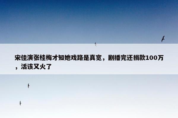 宋佳演张桂梅才知她戏路是真宽，剧播完还捐款100万，活该又火了