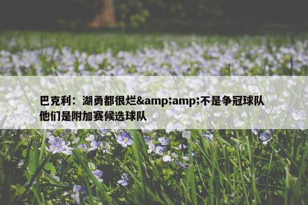 巴克利：湖勇都很烂&amp;不是争冠球队 他们是附加赛候选球队