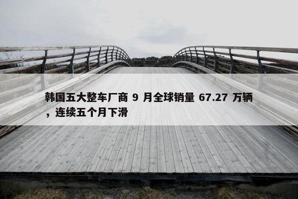 韩国五大整车厂商 9 月全球销量 67.27 万辆，连续五个月下滑