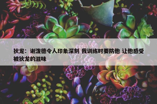 狄龙：谢泼德令人印象深刻 我训练时要防他 让他感受被狄龙的滋味