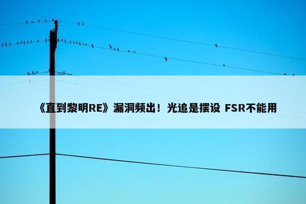 《直到黎明RE》漏洞频出！光追是摆设 FSR不能用