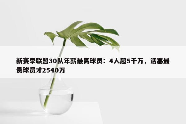 新赛季联盟30队年薪最高球员：4人超5千万，活塞最贵球员才2540万