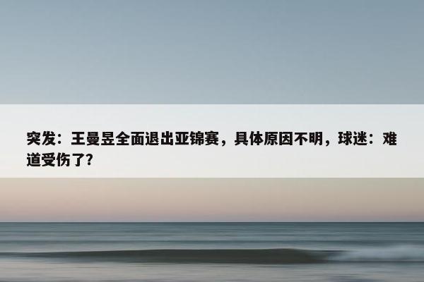 突发：王曼昱全面退出亚锦赛，具体原因不明，球迷：难道受伤了？