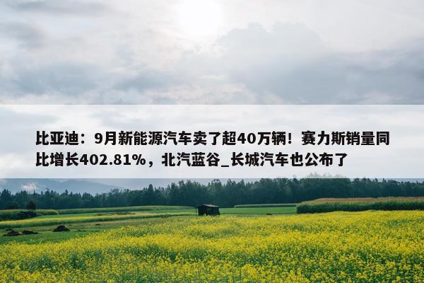 比亚迪：9月新能源汽车卖了超40万辆！赛力斯销量同比增长402.81%，北汽蓝谷_长城汽车也公布了