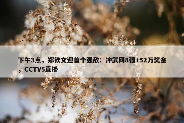 下午3点，郑钦文迎首个强敌：冲武网8强+52万奖金，CCTV5直播