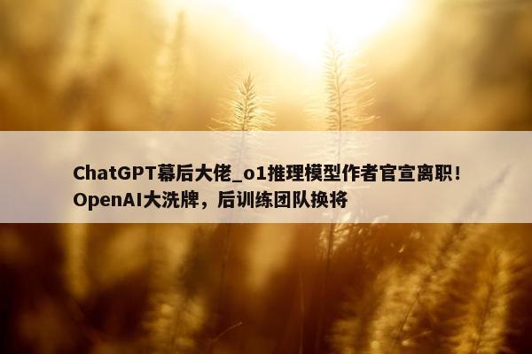 ChatGPT幕后大佬_o1推理模型作者官宣离职！OpenAI大洗牌，后训练团队换将