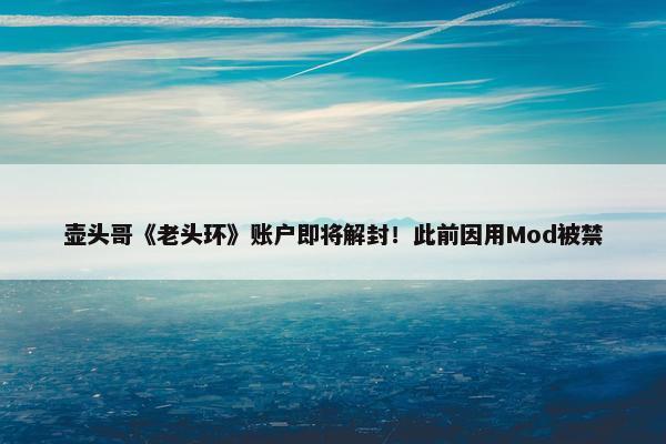 壶头哥《老头环》账户即将解封！此前因用Mod被禁