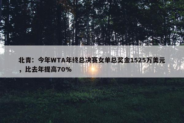 北青：今年WTA年终总决赛女单总奖金1525万美元，比去年提高70%