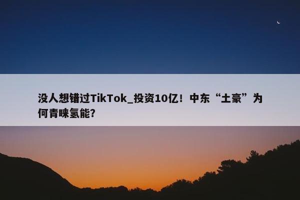 没人想错过TikTok_投资10亿！中东“土豪”为何青睐氢能？