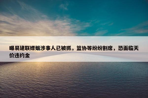 曝易建联嫖娼涉事人已被抓，篮协等纷纷割席，恐面临天价违约金