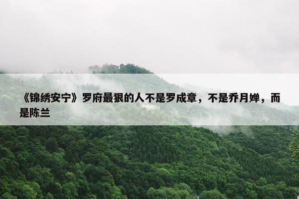 《锦绣安宁》罗府最狠的人不是罗成章，不是乔月婵，而是陈兰