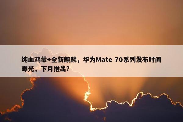 纯血鸿蒙+全新麒麟，华为Mate 70系列发布时间曝光，下月推出？