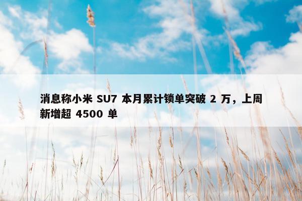 消息称小米 SU7 本月累计锁单突破 2 万，上周新增超 4500 单