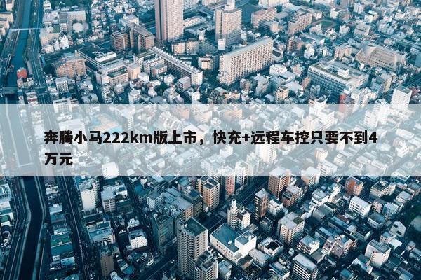 奔腾小马222km版上市，快充+远程车控只要不到4万元