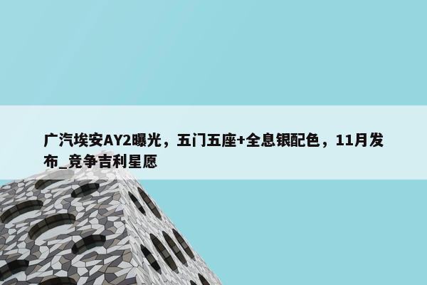 广汽埃安AY2曝光，五门五座+全息银配色，11月发布_竞争吉利星愿