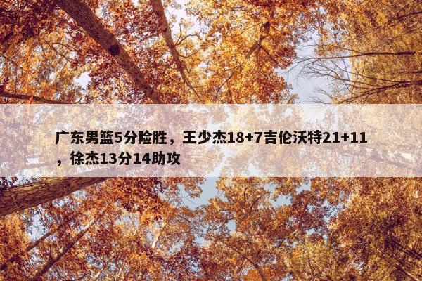 广东男篮5分险胜，王少杰18+7吉伦沃特21+11，徐杰13分14助攻