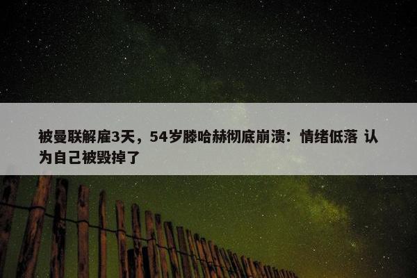 被曼联解雇3天，54岁滕哈赫彻底崩溃：情绪低落 认为自己被毁掉了