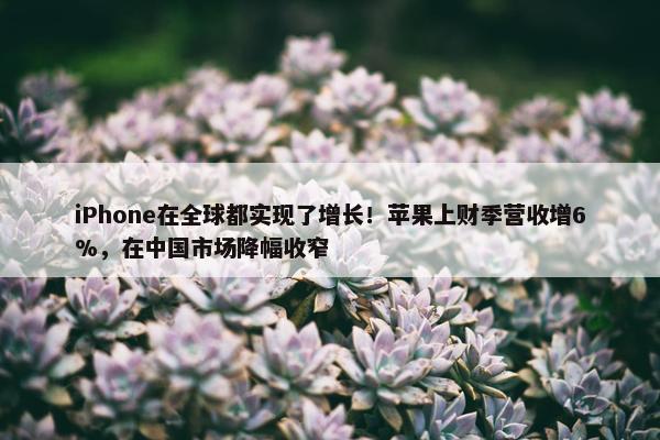 iPhone在全球都实现了增长！苹果上财季营收增6%，在中国市场降幅收窄