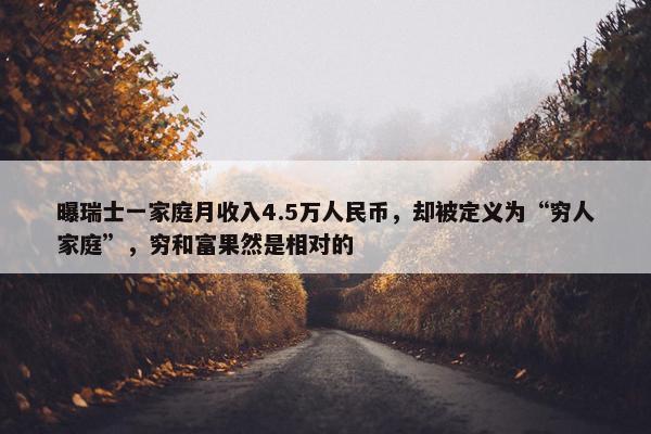 曝瑞士一家庭月收入4.5万人民币，却被定义为“穷人家庭”，穷和富果然是相对的