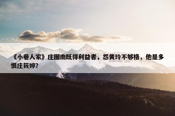 《小巷人家》庄图南既得利益者，怨黄玲不够格，他是多恨庄筱婷？