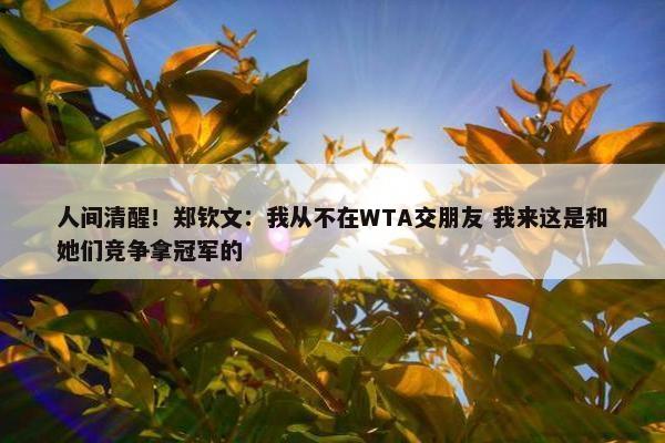 人间清醒！郑钦文：我从不在WTA交朋友 我来这是和她们竞争拿冠军的